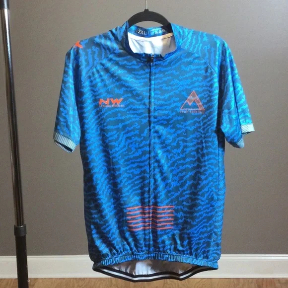 1X NW blue zig zag print full zip cycling jersey - Picture 1 of 16